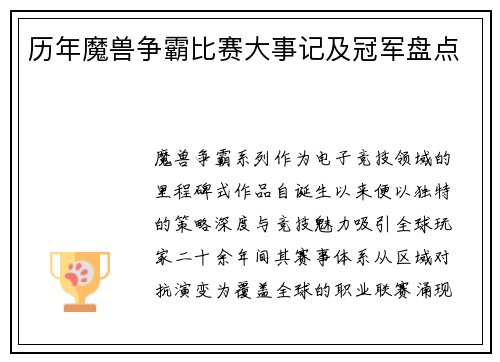 历年魔兽争霸比赛大事记及冠军盘点